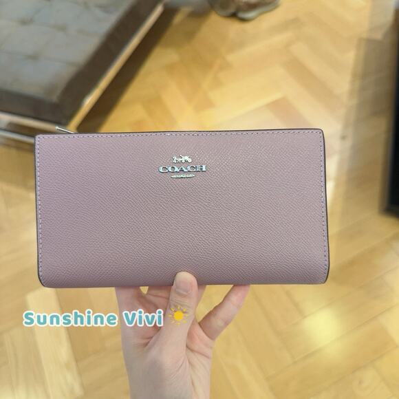 NWT Coach Slim Zip Wallet CK444 Lilac Purple Crossgrain Leather - Picture 1 of 7